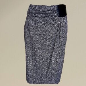 🌺3/$15 Lena Gabrielle Herringbone Vegan Leather Accent Wrap Skirt Black White 8